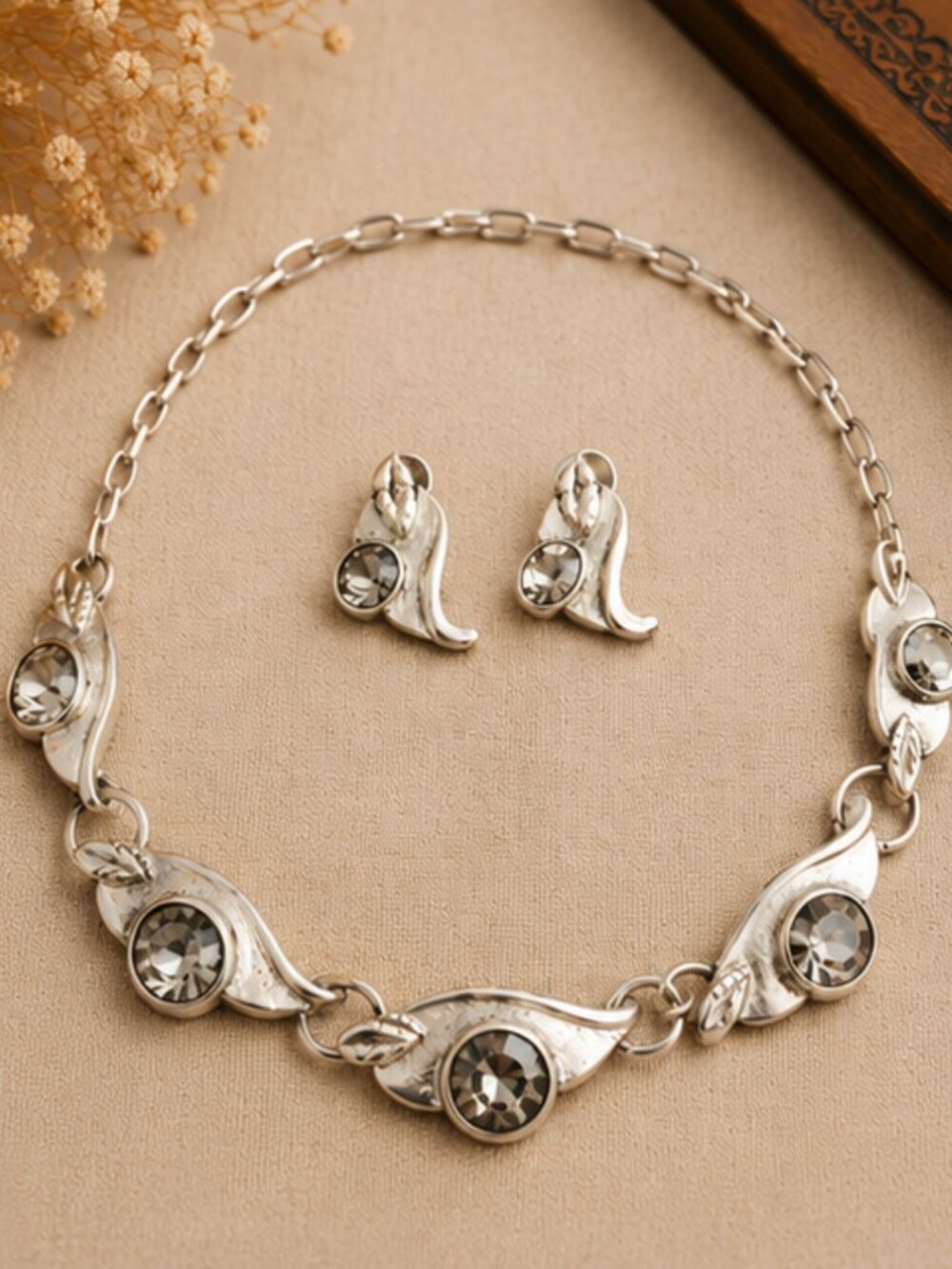 Vintage Silver-Tone Art Deco Demi Parure Set